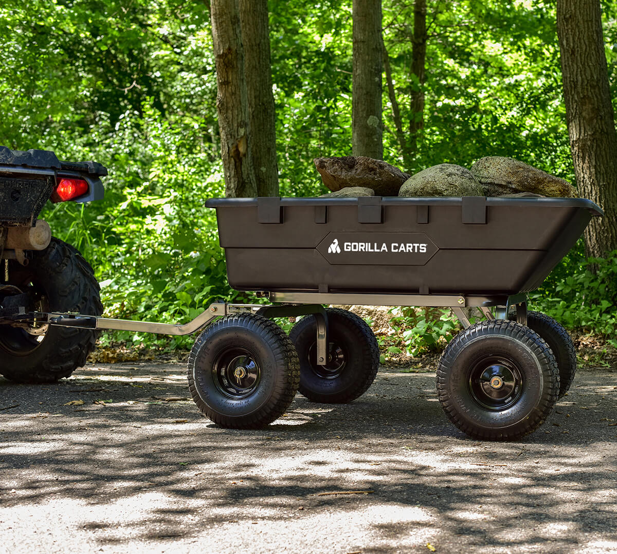 GOR10-COM attached to an ATV filled with rocks